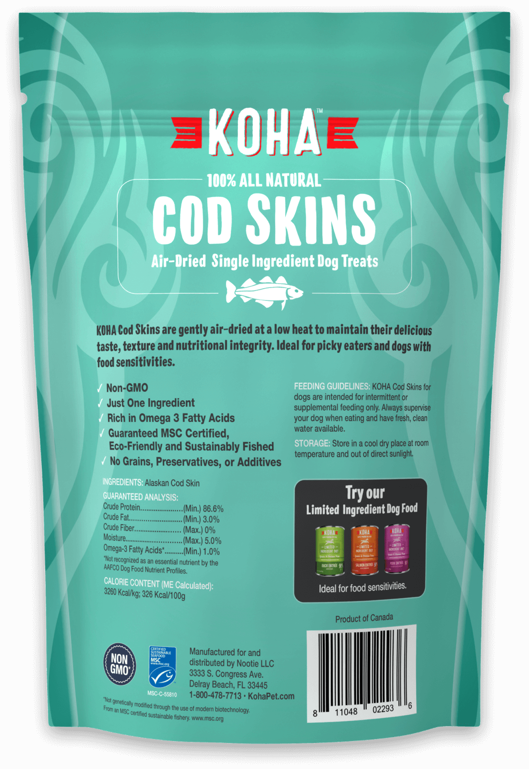 All Natural Treats Air Dried Single Ingredient Cod Skins Strips | KOHA ...